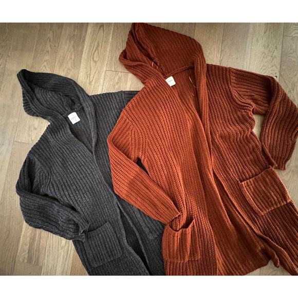 Lot/2 Carly Jean Los Angeles M sweater thick pretty knit open hoodie CJLA grey - Picture 5 of 9